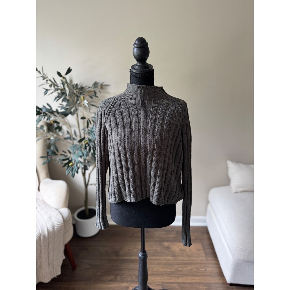 American Eagle Ribbed Mock Neck Cropped Sweater green Medium Raglan Sleeve